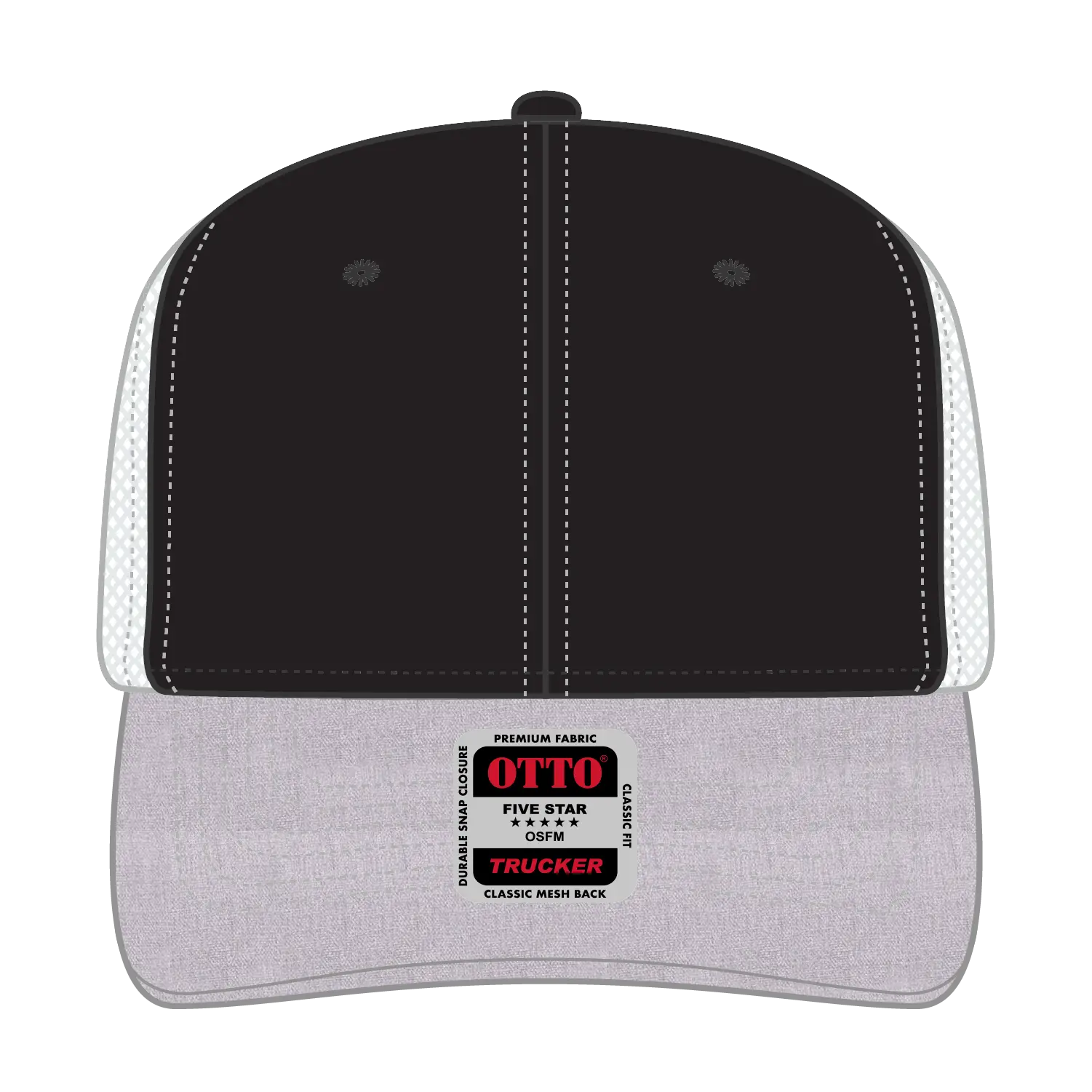 OTTO 112-1 6 Panel Mid Profile Mesh Back Trucker Cap - HeatherGray/Black/White - HeatherGray/Black/White / 7 3/8’’ - 7