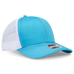 OTTO 112-1 6 Panel Mid Profile Mesh Back Trucker Cap - Aqua/Aqua/Wht - Aqua/Aqua/Wht / 7 3/8’’ - 7 5/8’’