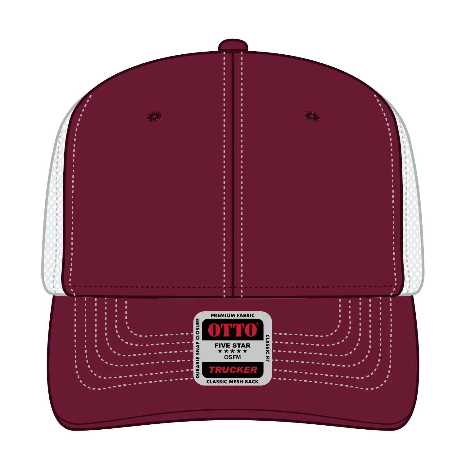 OTTO 112-1 6 Panel Mid Profile Mesh Back Trucker Cap - Bg.Mrn/Bg.Mrn/Wht - Bg.Mrn/Bg.Mrn/Wht / 7 3/8’’ - 7 5/8’’