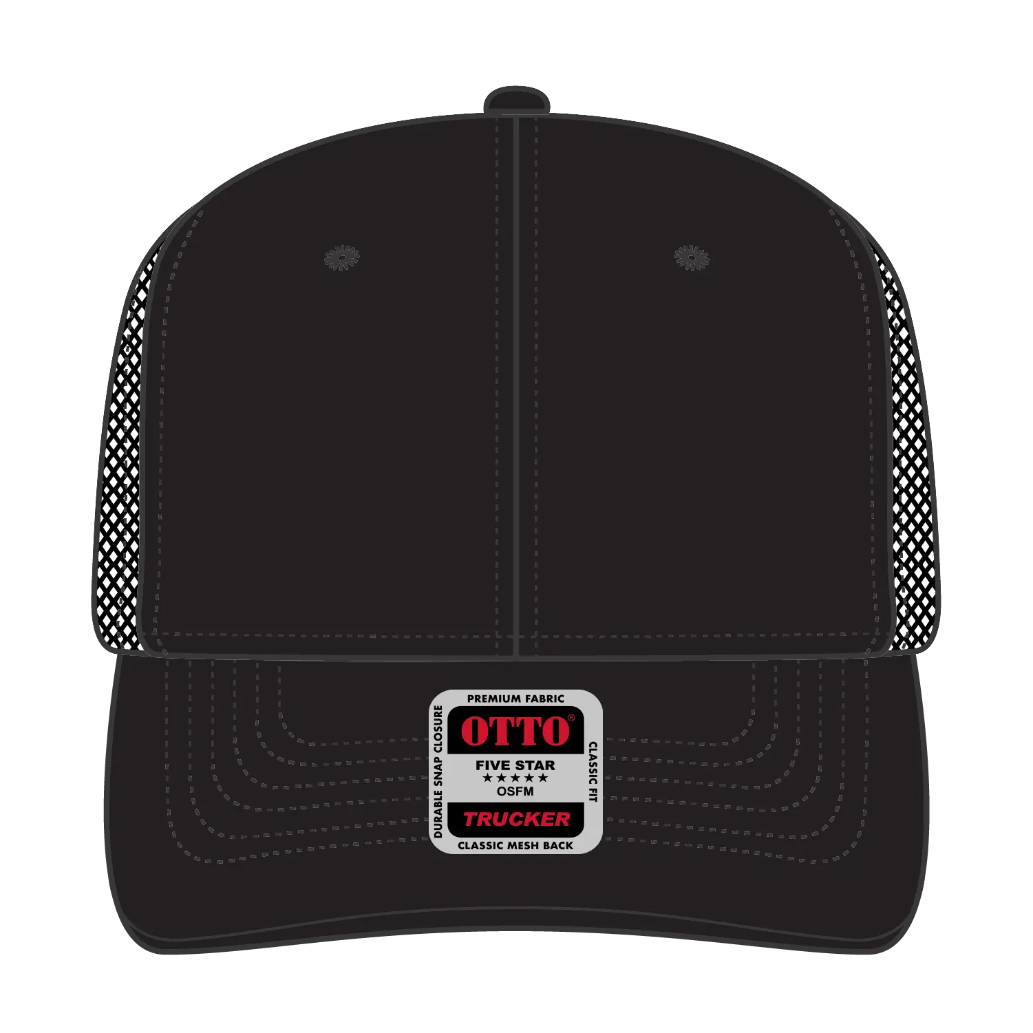 OTTO 112-1 6 Panel Mid Profile Mesh Back Trucker Cap - Black - Black / 7 3/8’’ - 7 5/8’’