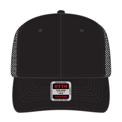 OTTO 112-1 6 Panel Mid Profile Mesh Back Trucker Cap - Black - Black / 7 3/8’’ - 7 5/8’’