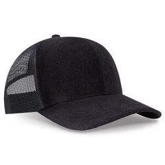 OTTO 112-1 6 Panel Mid Profile Mesh Back Trucker Cap - Black - Black / 7 3/8’’ - 7 5/8’’