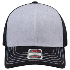 OTTO 112-1 6 Panel Mid Profile Mesh Back Trucker Cap - Black/Heather Gray/Black - Black/Heather Gray/Black / 7 3/8’’
