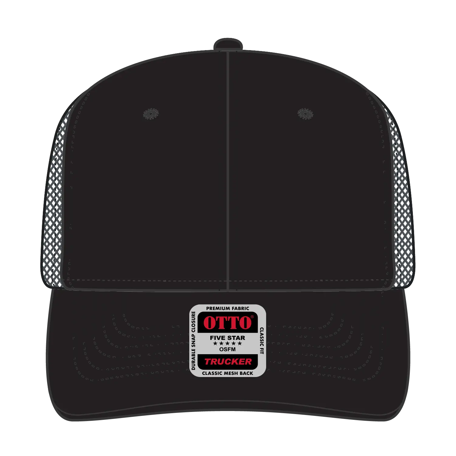 OTTO 112-1 6 Panel Mid Profile Mesh Back Trucker Cap - Blk/Blk/Ch.Gry - Blk/Blk/Ch.Gry / 7 3/8’’ - 7 5/8’’