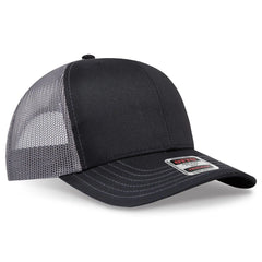 OTTO 112-1 6 Panel Mid Profile Mesh Back Trucker Cap - Blk/Blk/Ch.Gry
