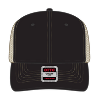 OTTO 112-1 6 Panel Mid Profile Mesh Back Trucker Cap - Blk/Blk/Kha - Blk/Blk/Kha / 7 3/8’’ - 7 5/8’’