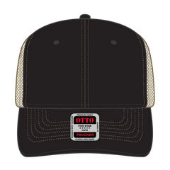 OTTO 112-1 6 Panel Mid Profile Mesh Back Trucker Cap - Blk/Blk/Kha - Blk/Blk/Kha / 7 3/8’’ - 7 5/8’’