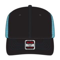 OTTO 112-1 6 Panel Mid Profile Mesh Back Trucker Cap - Blk/Blk/N.Blue - Blk/Blk/N.Blue / 7 3/8’’ - 7 5/8’’