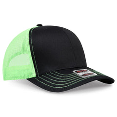 OTTO 112-1 6 Panel Mid Profile Mesh Back Trucker Cap - Blk/Blk/N.Grn - Blk/Blk/N.Grn / 7 3/8’’ - 7 5/8’’