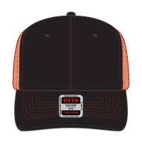 OTTO 112-1 6 Panel Mid Profile Mesh Back Trucker Cap - Blk/Blk/N Org - Blk/Blk/N Org / 7 3/8’’ - 7 5/8’’