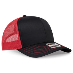 OTTO 112-1 6 Panel Mid Profile Mesh Back Trucker Cap - Blk/Blk/Red - Blk/Blk/Red / 7 3/8’’ - 7 5/8’’