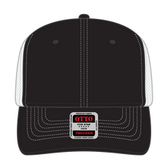 OTTO 112-1 6 Panel Mid Profile Mesh Back Trucker Cap - Blk/Blk/Wht - Blk/Blk/Wht / 7 3/8’’ - 7 5/8’’