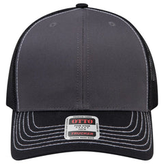 OTTO 112-1 6 Panel Mid Profile Mesh Back Trucker Cap - Blk/Ch.Gry/Blk - Blk/Ch.Gry/Blk / 7 3/8’’ - 7 5/8’’