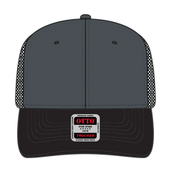 OTTO 112-1 6 Panel Mid Profile Mesh Back Trucker Cap - Blk/Ch.Gry/Blk - Blk/Ch.Gry/Blk / 7 3/8’’ - 7 5/8’’