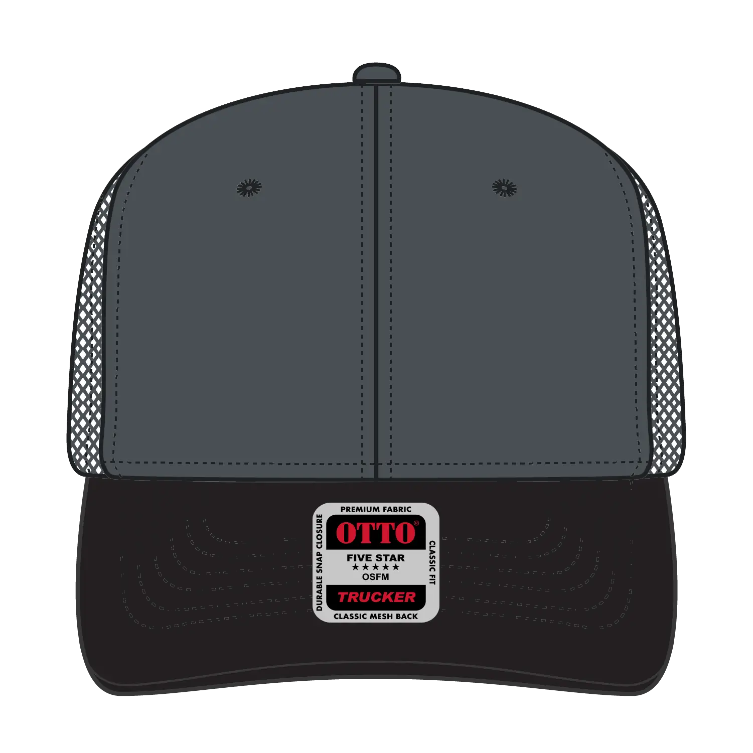 OTTO 112-1 6 Panel Mid Profile Mesh Back Trucker Cap - Blk/Ch.Gry/Ch.Gry - Blk/Ch.Gry/Ch.Gry / 7 3/8’’ - 7 5/8’’