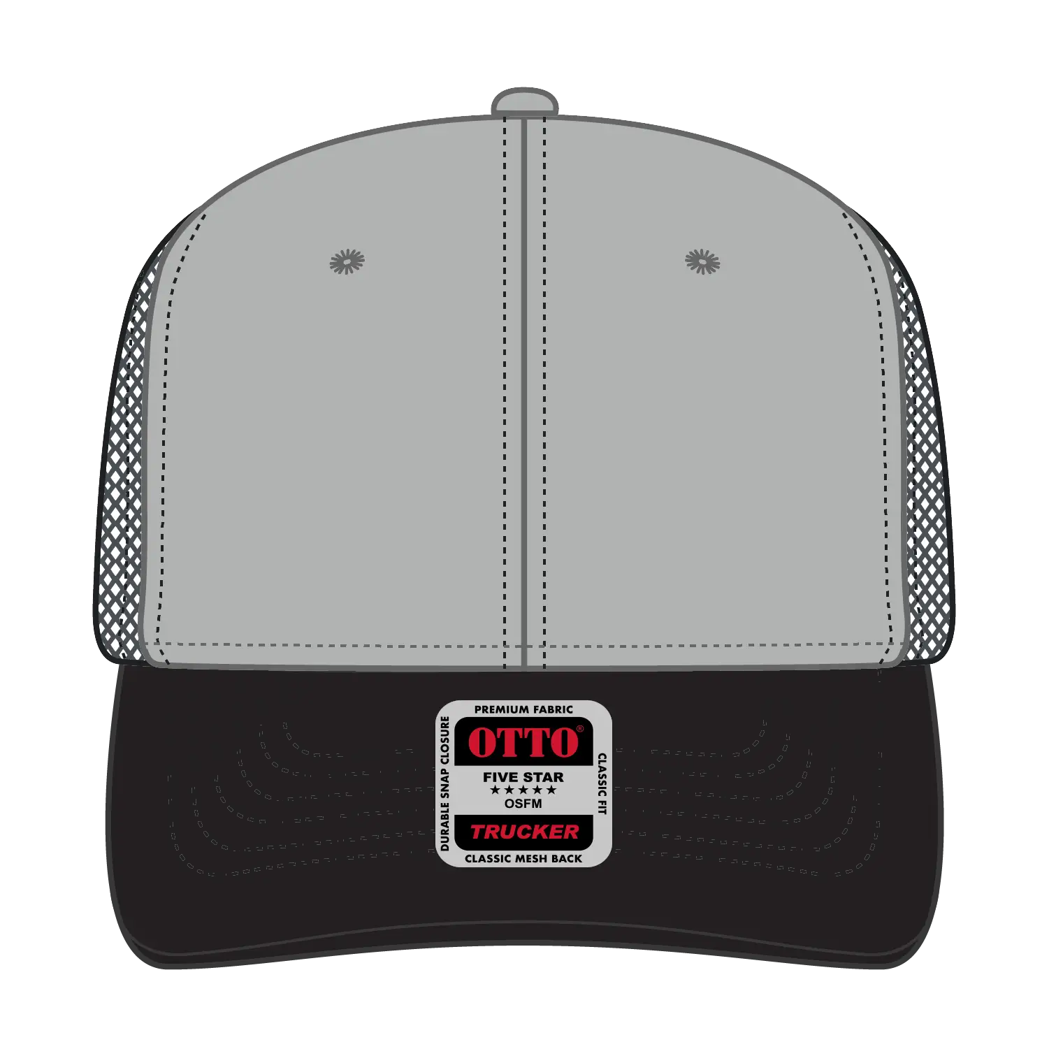 OTTO 112-1 6 Panel Mid Profile Mesh Back Trucker Cap - Blk/Gry/Ch.Gry - Blk/Gry/Ch.Gry / 7 3/8’’ - 7 5/8’’