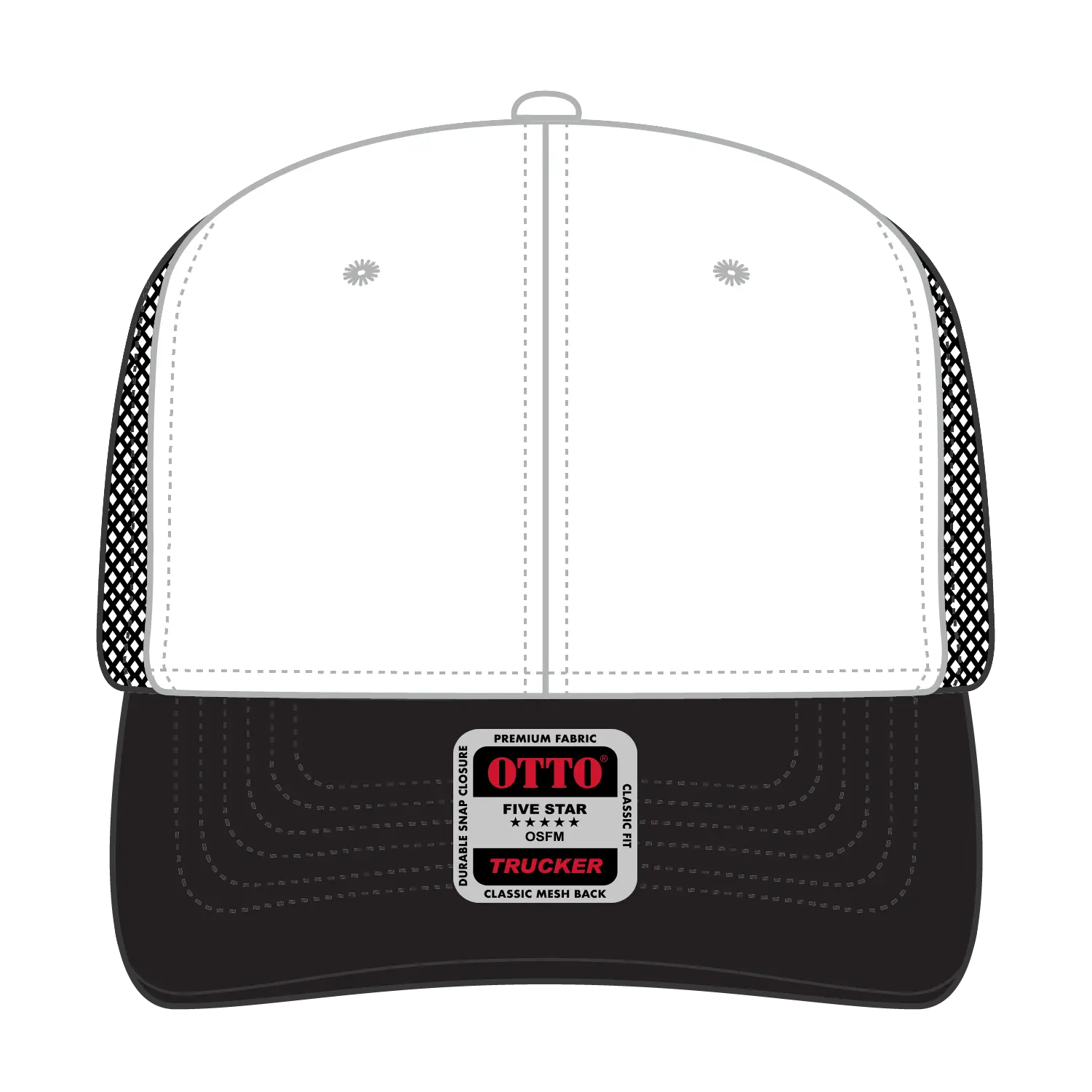 OTTO 112-1 6 Panel Mid Profile Mesh Back Trucker Cap - Blk/Wht/Blk - Blk/Wht/Blk / 7 3/8’’ - 7 5/8’’
