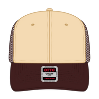 OTTO 112-1 6 Panel Mid Profile Mesh Back Trucker Cap - Brn/Natrl/Brn - Brn/Natrl/Brn / 7 3/8’’ - 7 5/8’’