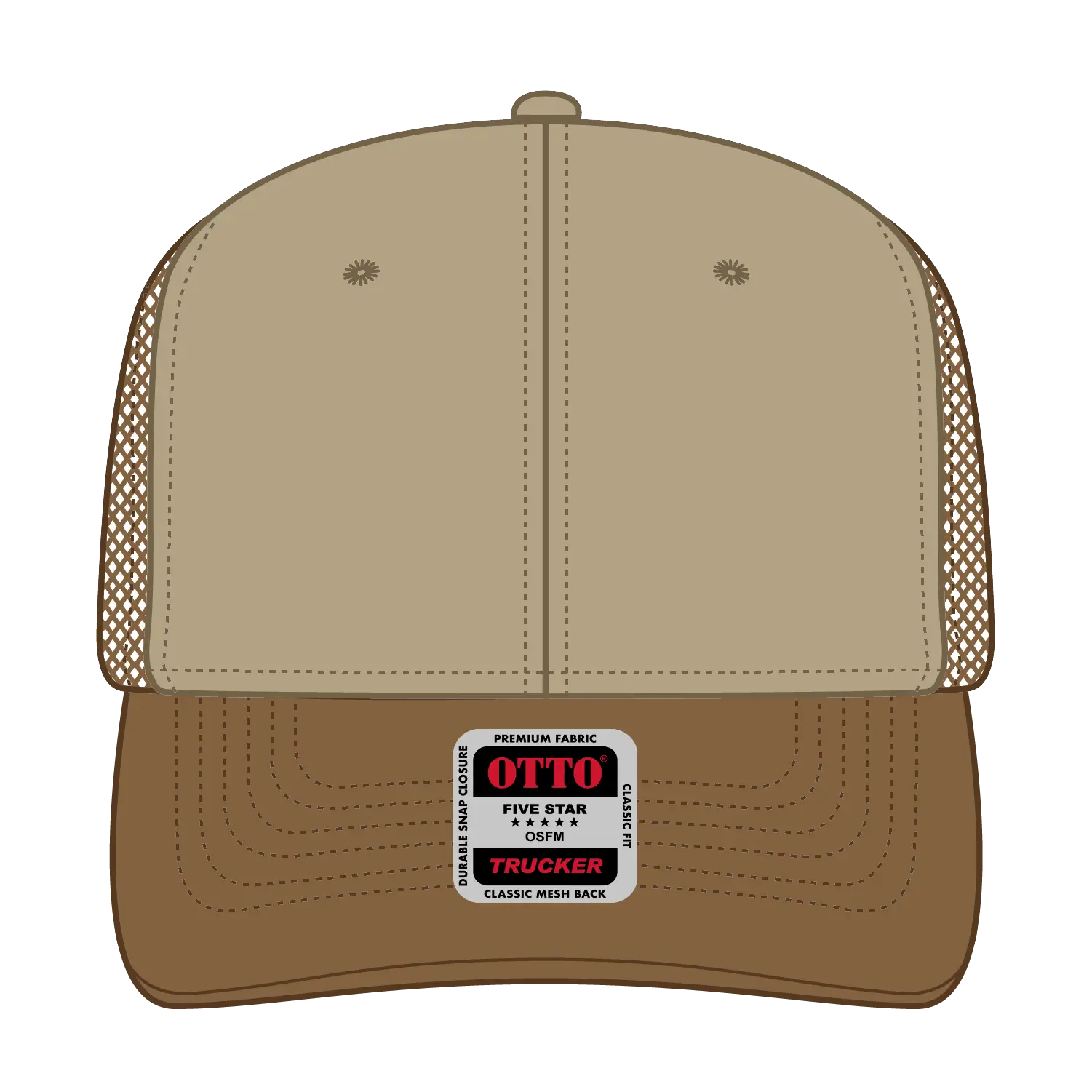 OTTO 112-1 6 Panel Mid Profile Mesh Back Trucker Cap - C.Brn/Kha/C.Brn - C.Brn/Kha/C.Brn / 7 3/8’’ - 7 5/8’’