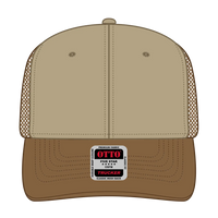 OTTO 112-1 6 Panel Mid Profile Mesh Back Trucker Cap - C.Brn/Kha/C.Brn - C.Brn/Kha/C.Brn / 7 3/8’’ - 7 5/8’’