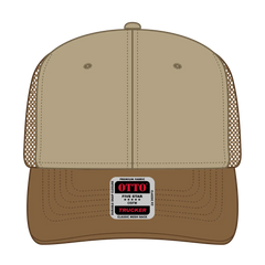 OTTO 112-1 6 Panel Mid Profile Mesh Back Trucker Cap - C.Brn/Kha/C.Brn - C.Brn/Kha/C.Brn / 7 3/8’’ - 7 5/8’’