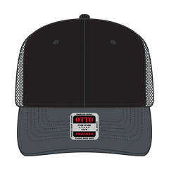 OTTO 112-1 6 Panel Mid Profile Mesh Back Trucker Cap - Ch.Gry/Blk/Ch.Gry - Ch.Gry/Blk/Ch.Gry / 7 3/8’’ - 7 5/8’’