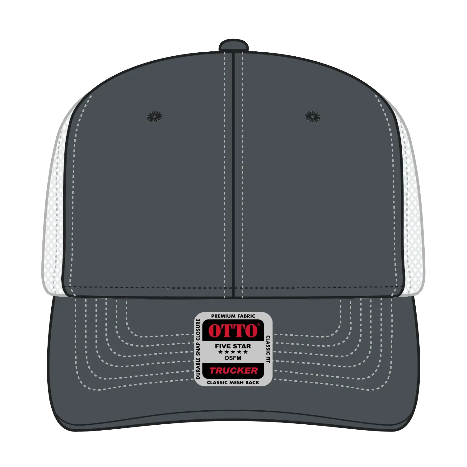 OTTO 112-1 6 Panel Mid Profile Mesh Back Trucker Cap - Ch.Gry/Ch.Gry/Wht - Ch.Gry/Ch.Gry/Wht / 7 3/8’’ - 7 5/8’’