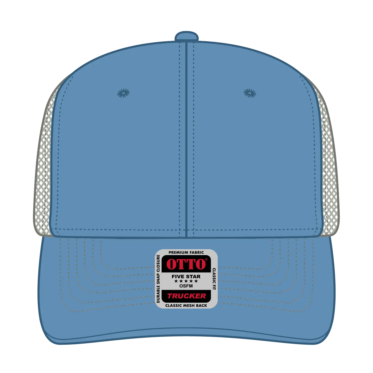 OTTO 112-1 6 Panel Mid Profile Mesh Back Trucker Cap - Col. Blue/Col.Blue/Stn.Gry - Col. Blue/Col.Blue/Stn.Gry / 7