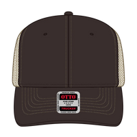 OTTO 112-1 6 Panel Mid Profile Mesh Back Trucker Cap - Dk.Brn/Dk.Brn/Kha - Dk.Brn/Dk.Brn/Kha / 7 3/8’’ - 7 5/8’’