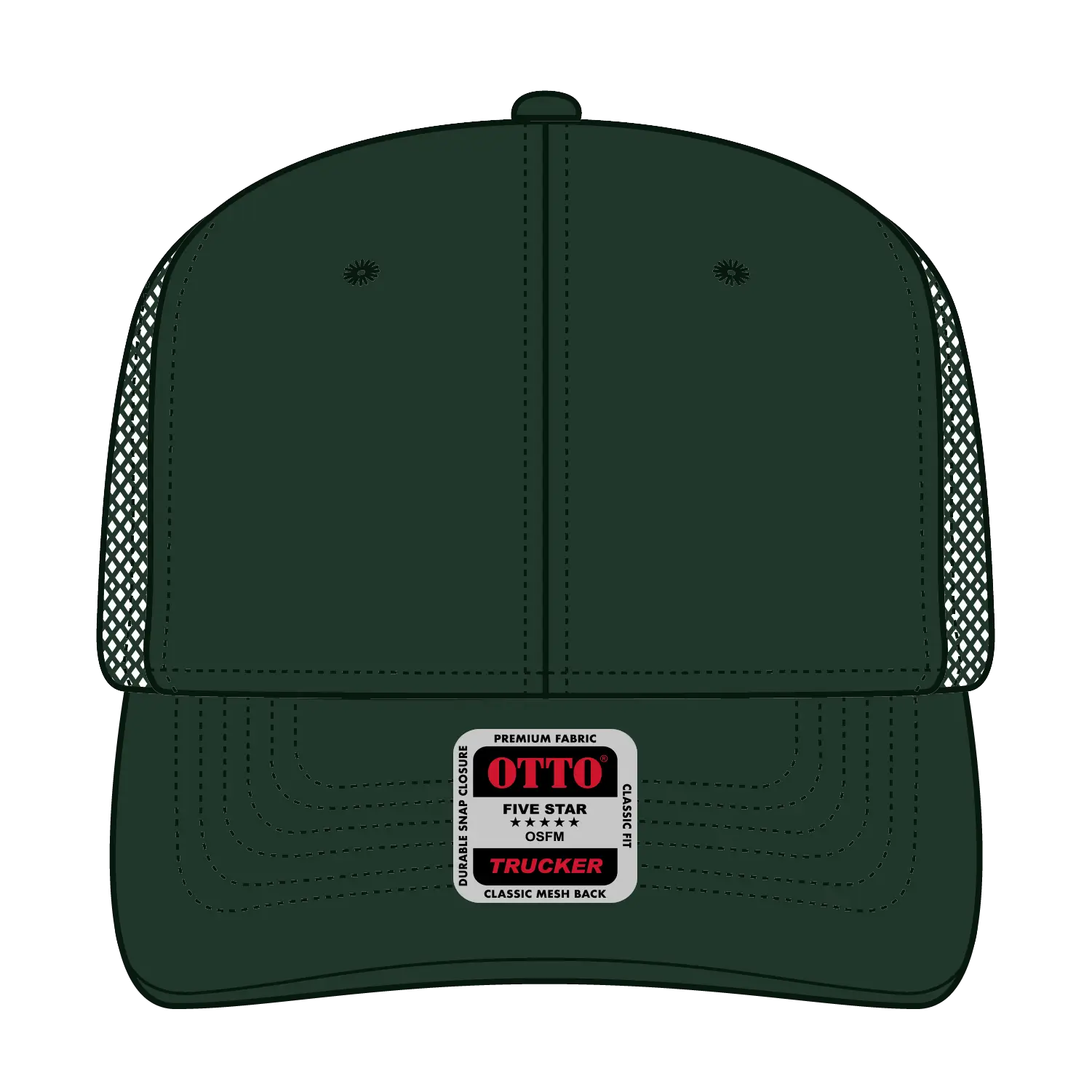 OTTO 112-1 6 Panel Mid Profile Mesh Back Trucker Cap - Dk. Green - Dk. Green / 7 3/8’’ - 7 5/8’’