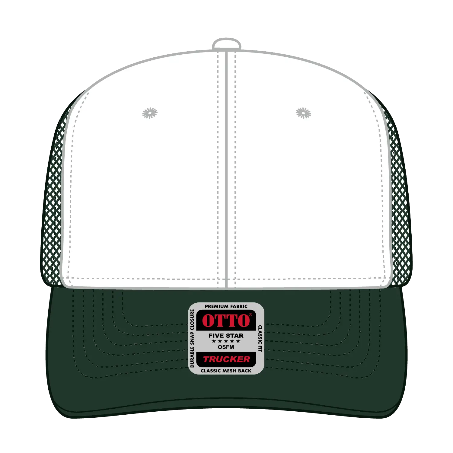 OTTO 112-1 6 Panel Mid Profile Mesh Back Trucker Cap - Dk.Grn/Wht/Dk.Grn - Dk.Grn/Wht/Dk.Grn / 7 3/8’’ - 7 5/8’’