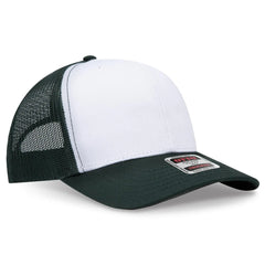 OTTO 112-1 6 Panel Mid Profile Mesh Back Trucker Cap - Dk.Grn/Wht/Dk.Grn - Dk.Grn/Wht/Dk.Grn / 7 3/8’’ - 7 5/8’’