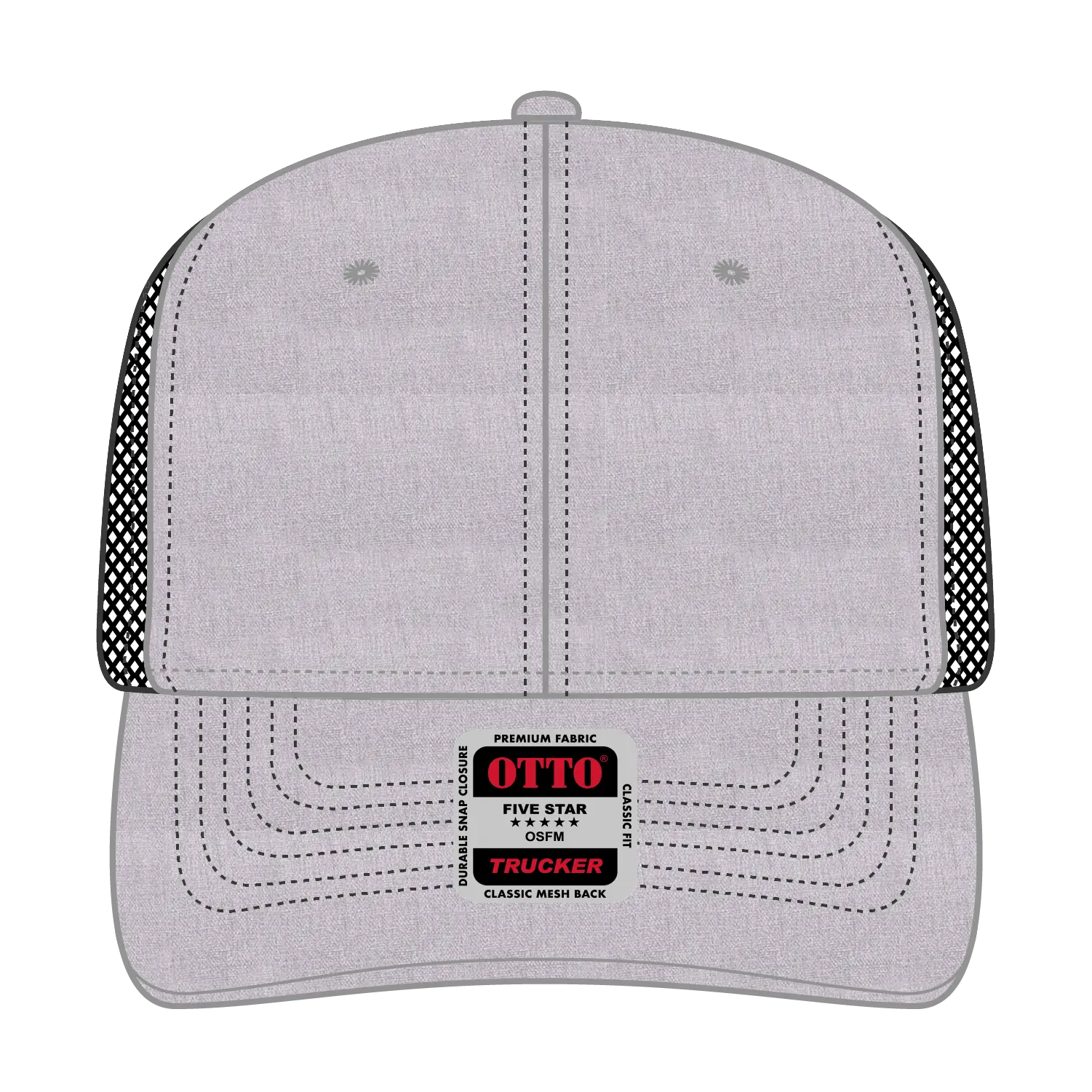 OTTO 112-1 6 Panel Mid Profile Mesh Back Trucker Cap - H. Gry/H. Gry/Blk - H. Gry/H. Gry/Blk / 7 3/8’’ - 7 5/8’’