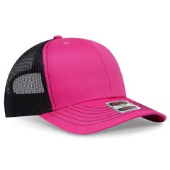 OTTO 112-1 6 Panel Mid Profile Mesh Back Trucker Cap - H.Pnk/H.Pnk/Blk - H.Pnk/H.Pnk/Blk / 7 3/8’’ - 7 5/8’’