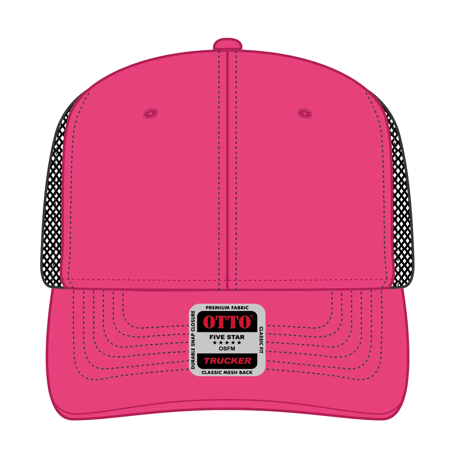 OTTO 112-1 6 Panel Mid Profile Mesh Back Trucker Cap - H.Pnk/H.Pnk/Blk - H.Pnk/H.Pnk/Blk / 7 3/8’’ - 7 5/8’’