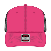 OTTO 112-1 6 Panel Mid Profile Mesh Back Trucker Cap - H.Pnk/H.Pnk/Blk - H.Pnk/H.Pnk/Blk / 7 3/8’’ - 7 5/8’’