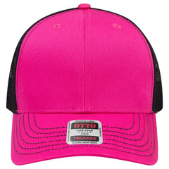 OTTO 112-1 6 Panel Mid Profile Mesh Back Trucker Cap - H.Pnk/H.Pnk/Blk - H.Pnk/H.Pnk/Blk / 7 3/8’’ - 7 5/8’’