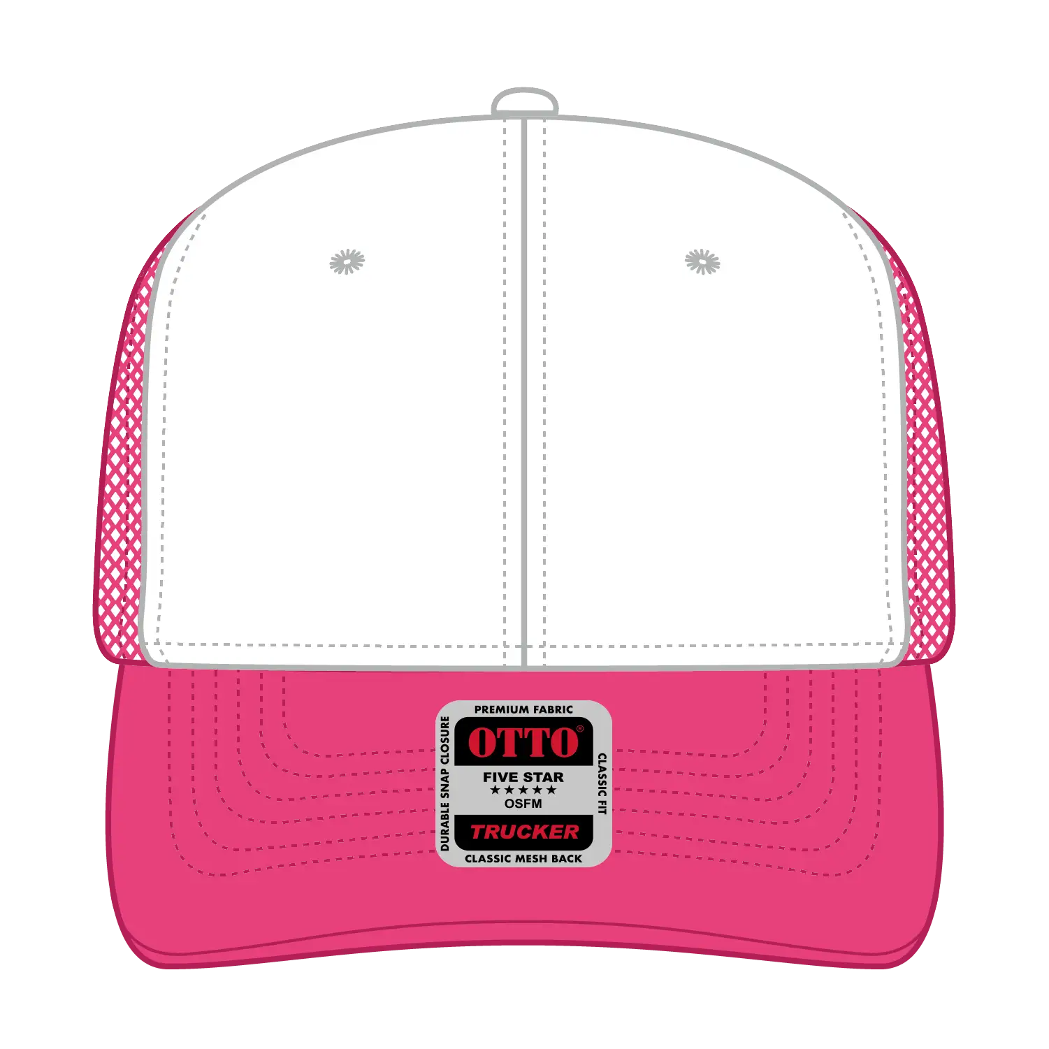 OTTO 112-1 6 Panel Mid Profile Mesh Back Trucker Cap - H.Pnk/Wht/H.Pnk - H.Pnk/Wht/H.Pnk / 7 3/8’’ - 7 5/8’’
