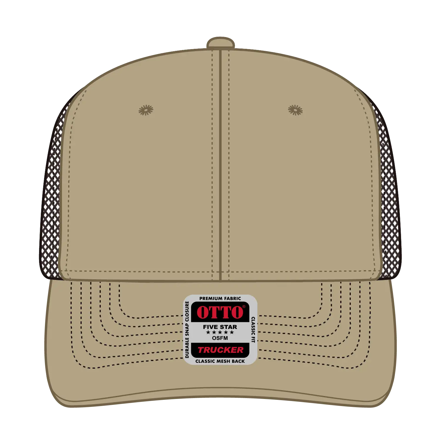 OTTO 112-1 6 Panel Mid Profile Mesh Back Trucker Cap - Kha/Kha/Dk.Brn - Kha/Kha/Dk.Brn / 7 3/8’’ - 7 5/8’’
