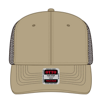 OTTO 112-1 6 Panel Mid Profile Mesh Back Trucker Cap - Kha/Kha/Dk.Brn - Kha/Kha/Dk.Brn / 7 3/8’’ - 7 5/8’’