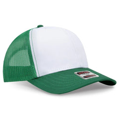 OTTO 112-1 6 Panel Mid Profile Mesh Back Trucker Cap - Kly/Wht/Kly - Kly/Wht/Kly / 7 3/8’’ - 7 5/8’’