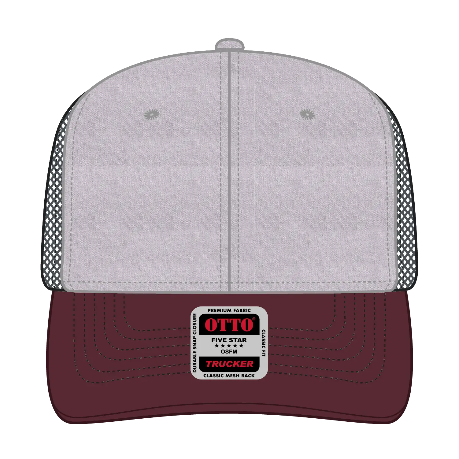 OTTO 112-1 6 Panel Mid Profile Mesh Back Trucker Cap - Mrn/H.Gry/Ch.Gry - Mrn/H.Gry/Ch.Gry / 7 3/8’’ - 7 5/8’’
