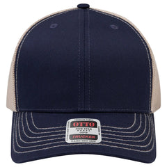 OTTO 112-1 6 Panel Mid Profile Mesh Back Trucker Cap - Nvy/Nvy/Kha - Nvy/Nvy/Kha / 7 3/8’’ - 7 5/8’’