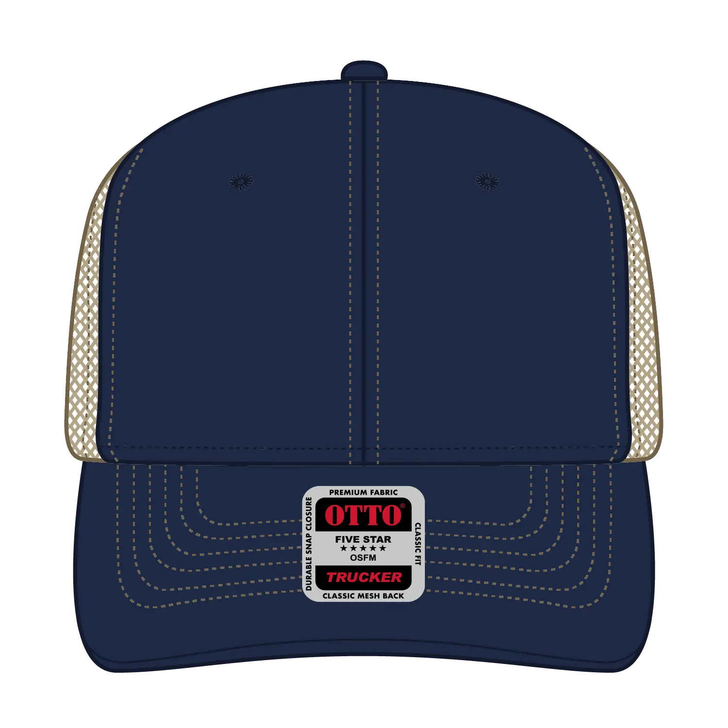 OTTO 112-1 6 Panel Mid Profile Mesh Back Trucker Cap - Nvy/Nvy/Kha - Nvy/Nvy/Kha / 7 3/8’’ - 7 5/8’’