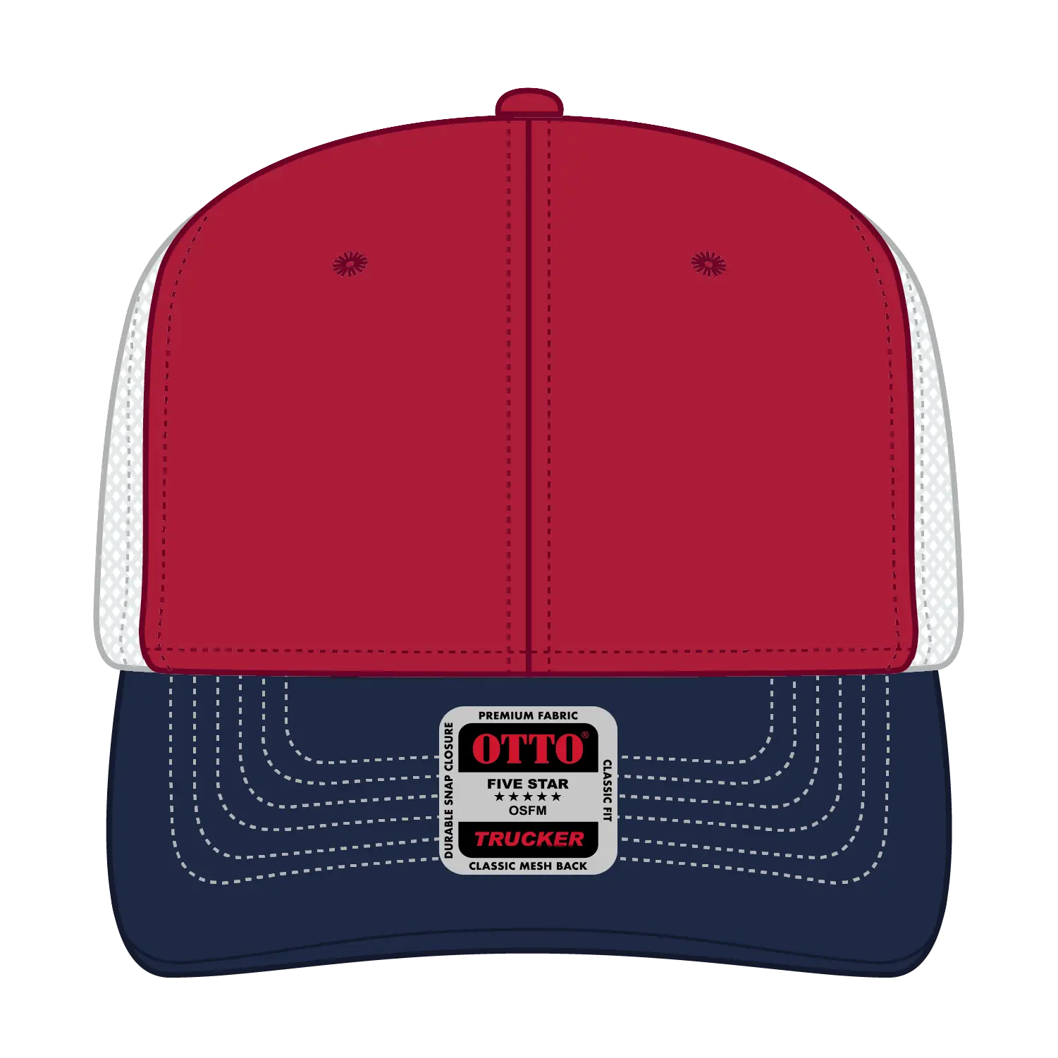 OTTO 112-1 6 Panel Mid Profile Mesh Back Trucker Cap - Nvy/Red/Wht - Nvy/Red/Wht / 7 3/8’’ - 7 5/8’’