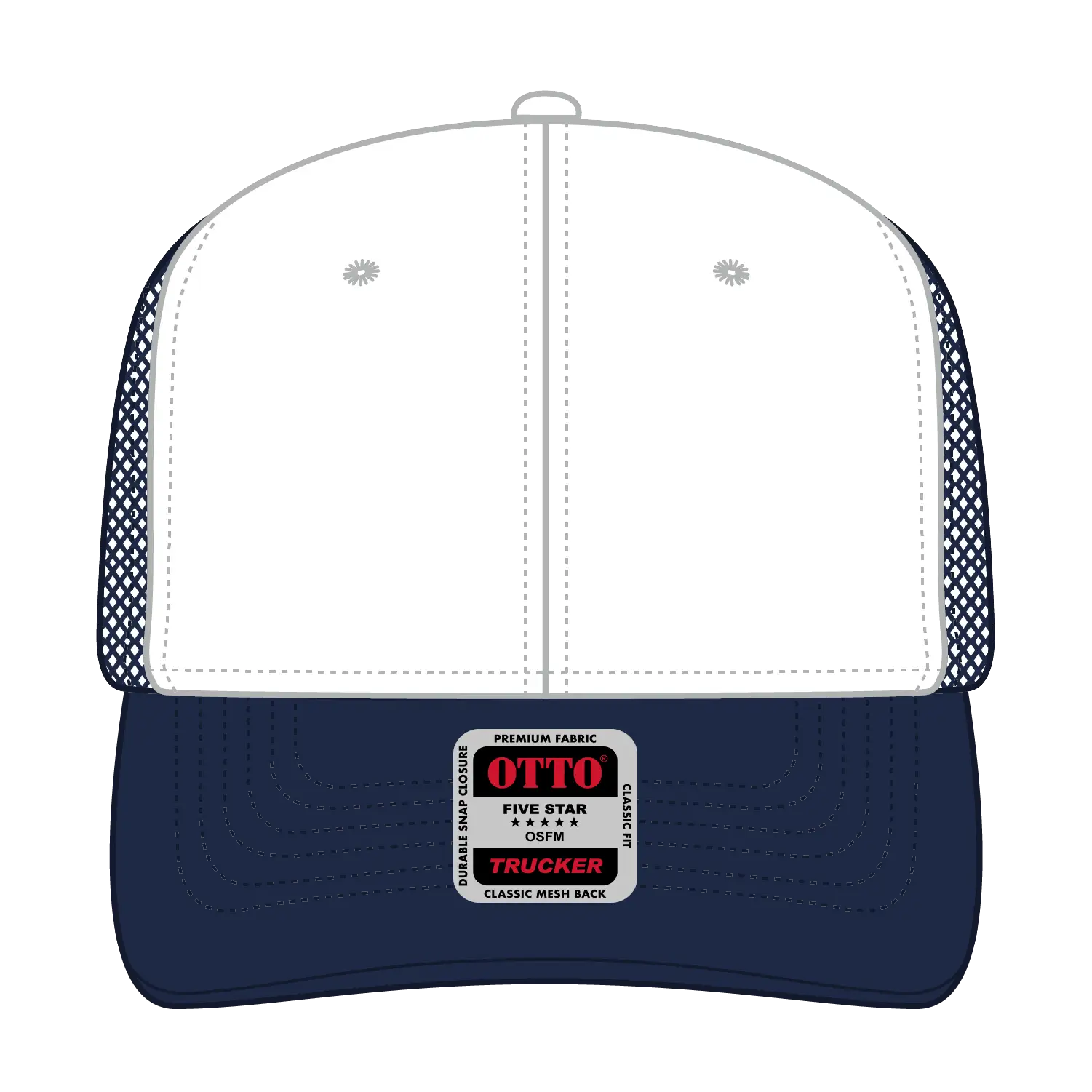 OTTO 112-1 6 Panel Mid Profile Mesh Back Trucker Cap - Nvy/Wht/Nvy - Nvy/Wht/Nvy / 7 3/8’’ - 7 5/8’’