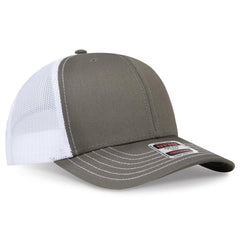 OTTO 112-1 6 Panel Mid Profile Mesh Back Trucker Cap - Ol.Grn/Ol.Grn/Wht - Ol.Grn/Ol.Grn/Wht / 7 3/8’’ - 7 5/8’’