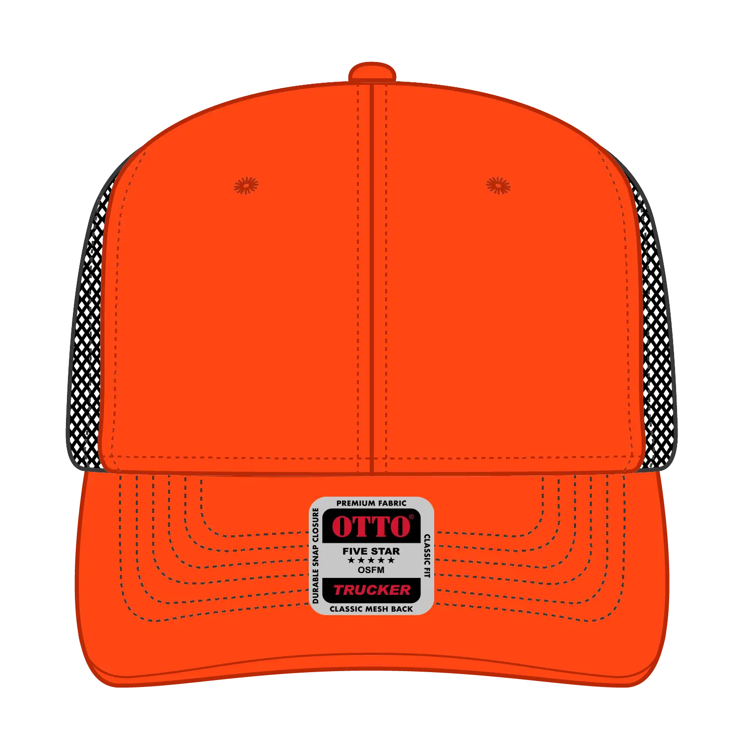 OTTO 112-1 6 Panel Mid Profile Mesh Back Trucker Cap - Org/Org/Blk - Org/Org/Blk / 7 3/8’’ - 7 5/8’’