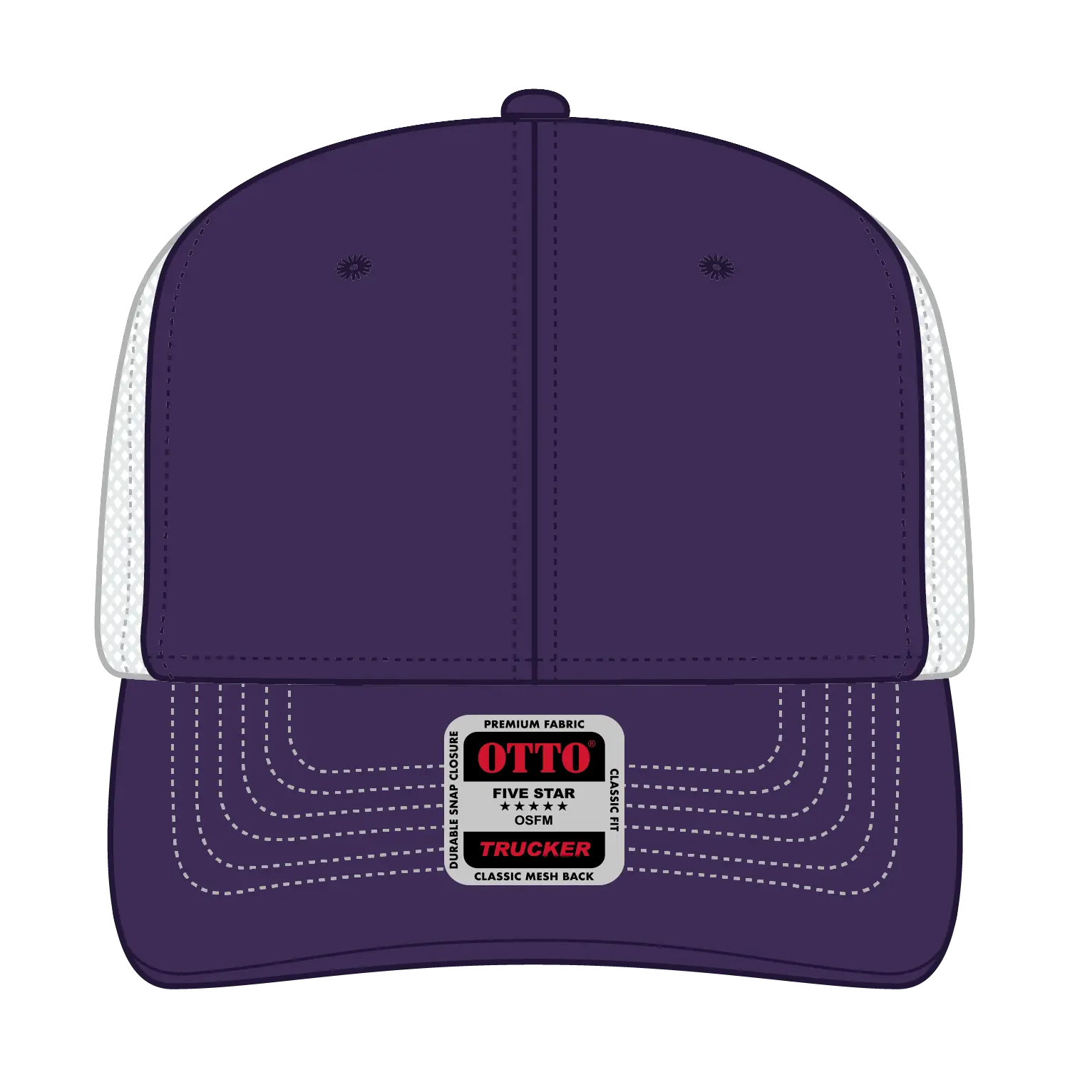 OTTO 112-1 6 Panel Mid Profile Mesh Back Trucker Cap - Pur/Pur/Wht - Pur/Pur/Wht / 7 3/8’’ - 7 5/8’’