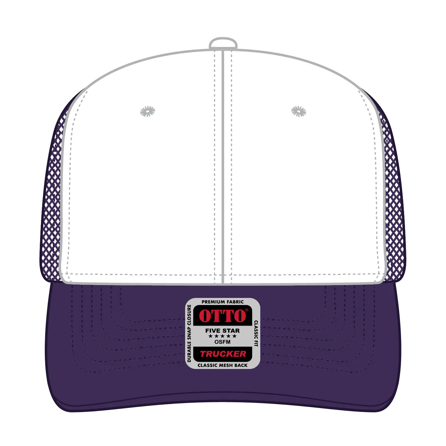 OTTO 112-1 6 Panel Mid Profile Mesh Back Trucker Cap - Pur/Wht/Pur - Pur/Wht/Pur / 7 3/8’’ - 7 5/8’’